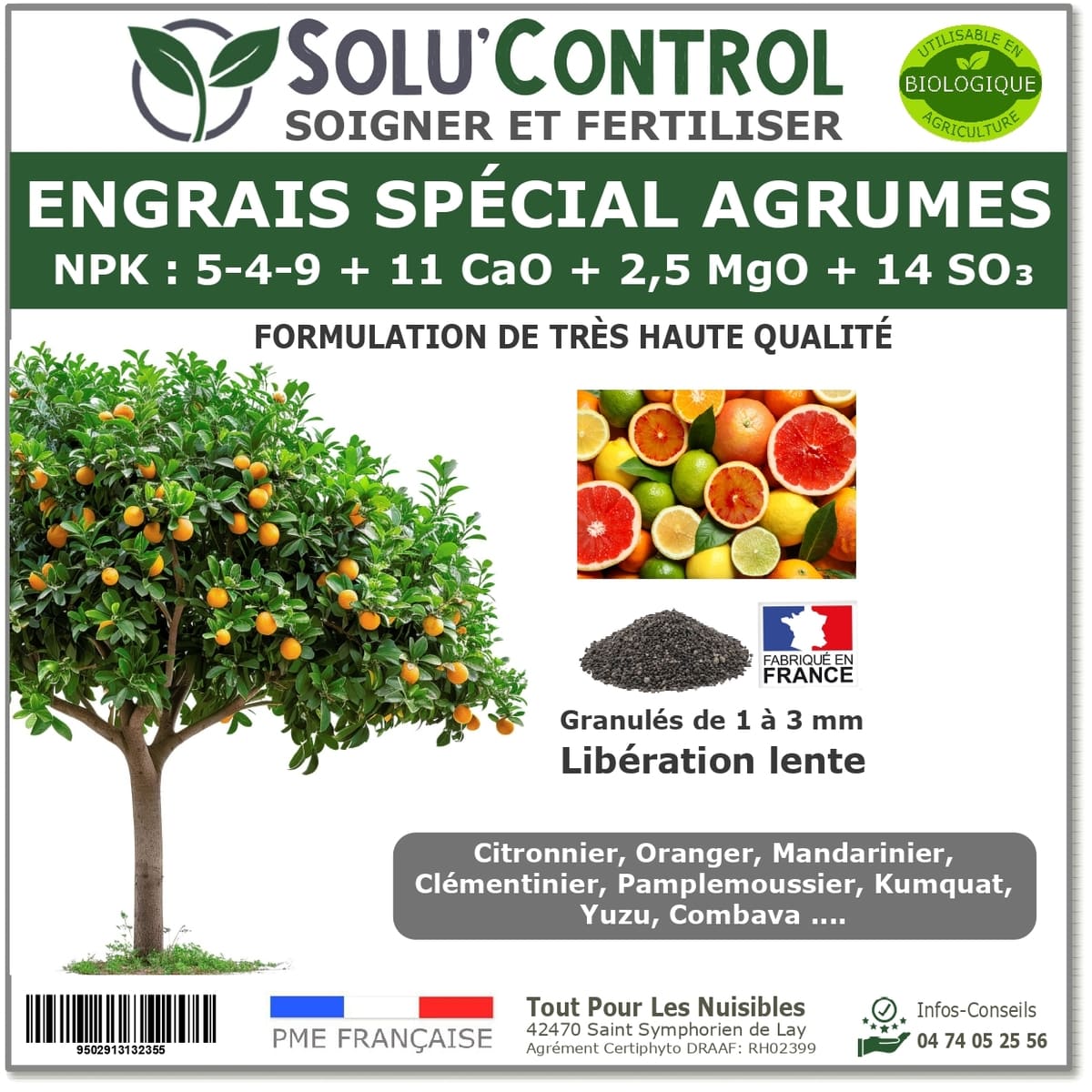 Engrais Spécial Agrumes- SoluControl - Formulation haute qualité Organo-Minerale