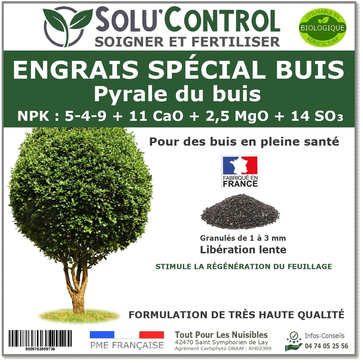 Engrais Spécial Buis, SoluControl- Stimule croissance, renforce racines, protège contre ravageurs. Utilisable en agriculture biologique. Pour buis en pot ou en pleine terre