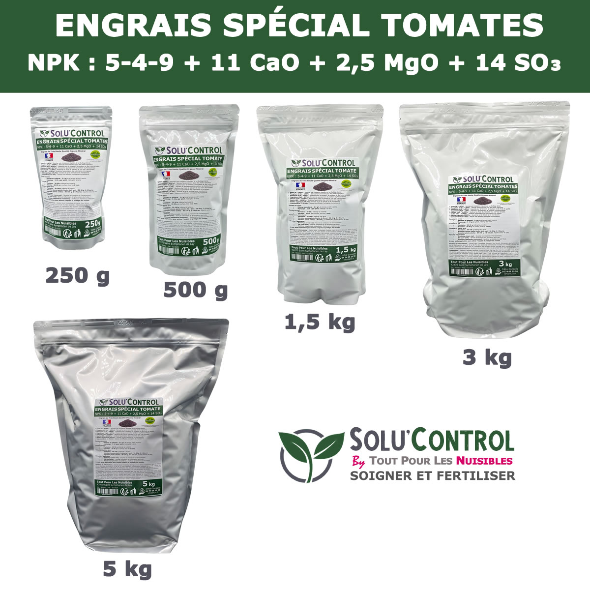 Engrais Spécial Tomates, Aubergines, Poivrons, Piments,, SoluControl - Formulation haute qualité Organo-Minerale - Idéal après attaque de la chenille de la Pyrale ou maladies du buis