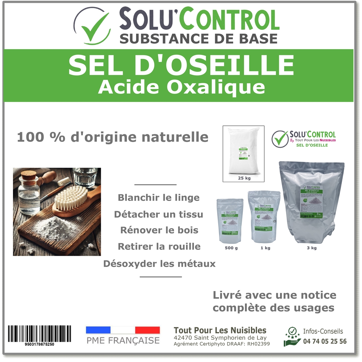 Sel d’Oseille, Acide Oxalique 100% Naturel - Blanchir, Détacher, Rénover et Désoxyder, SOLU